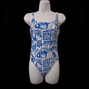 Time and Tru Blue and White One Piece Swimsuit